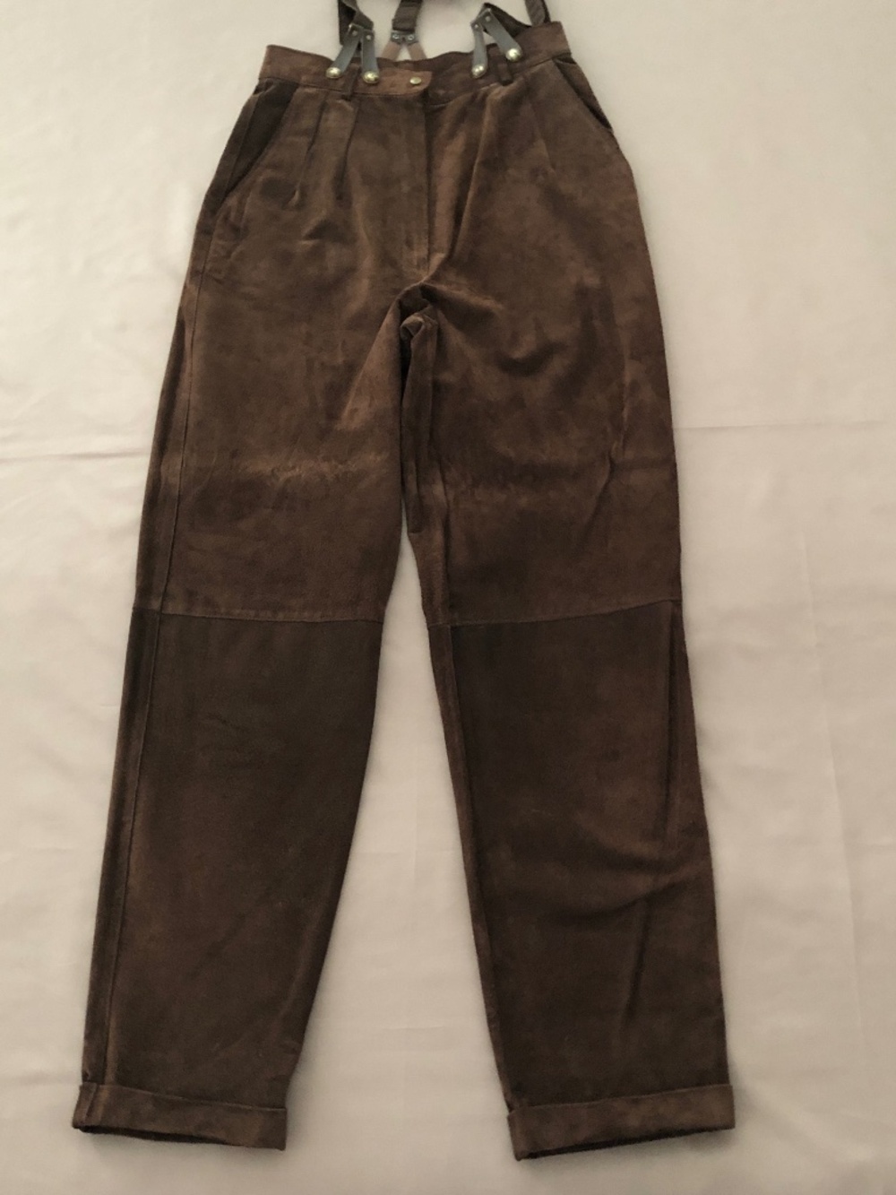 Dark Brown Two Toned Suede Buttoned Suspenders